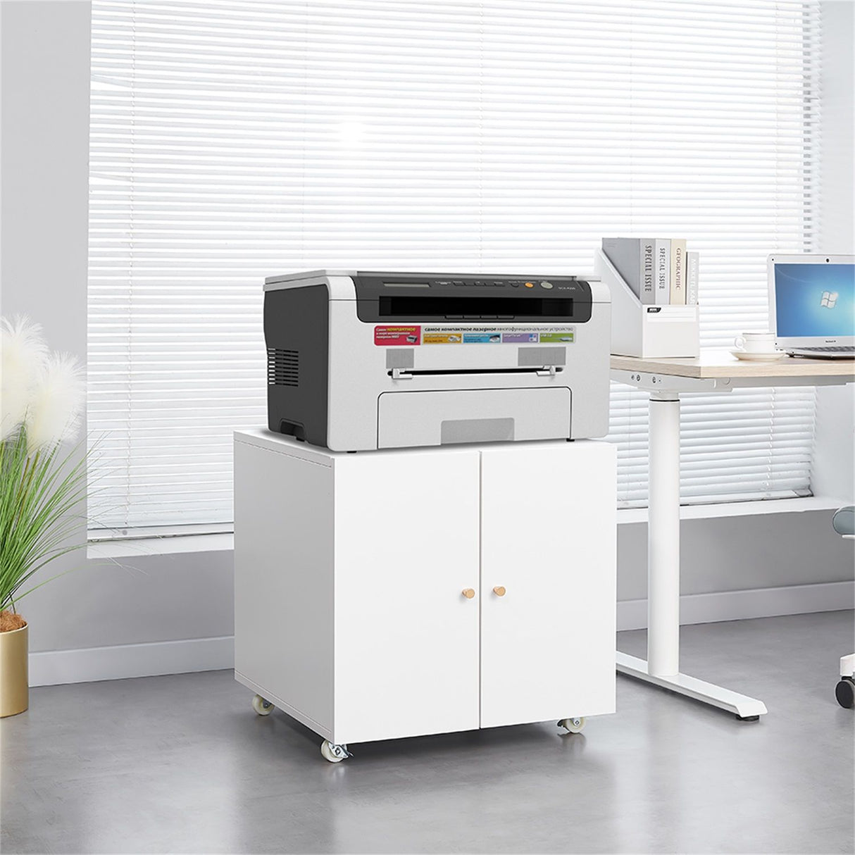 Office Furniture Copier Cabinet 2 Door Steel Copier Stand Mobile Pedestal File Printer Stand