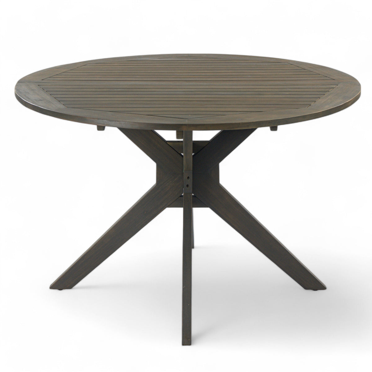 Stanford Outdoor Round Acacia Wood Dining Table with X Base