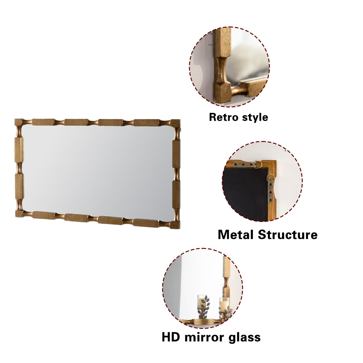 Gold Bamboo-Style Rectangular Wall Mirror