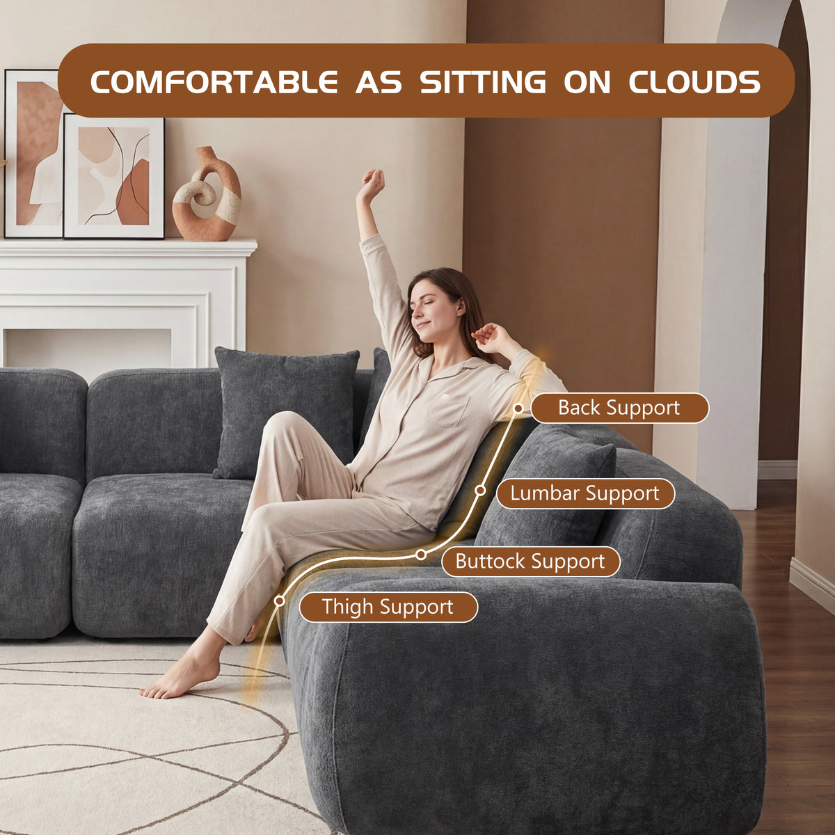 Oversized Cloud Velvet Curved Sectional Couch - 118'
