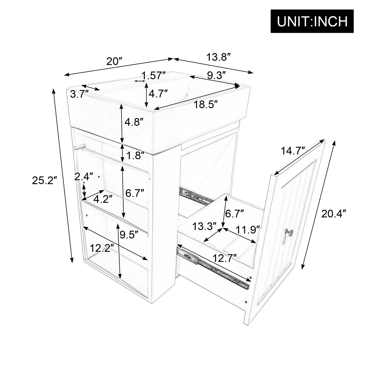 20-Inch Bathroom Vanity with Ceramic Sink and Storage Cabinet