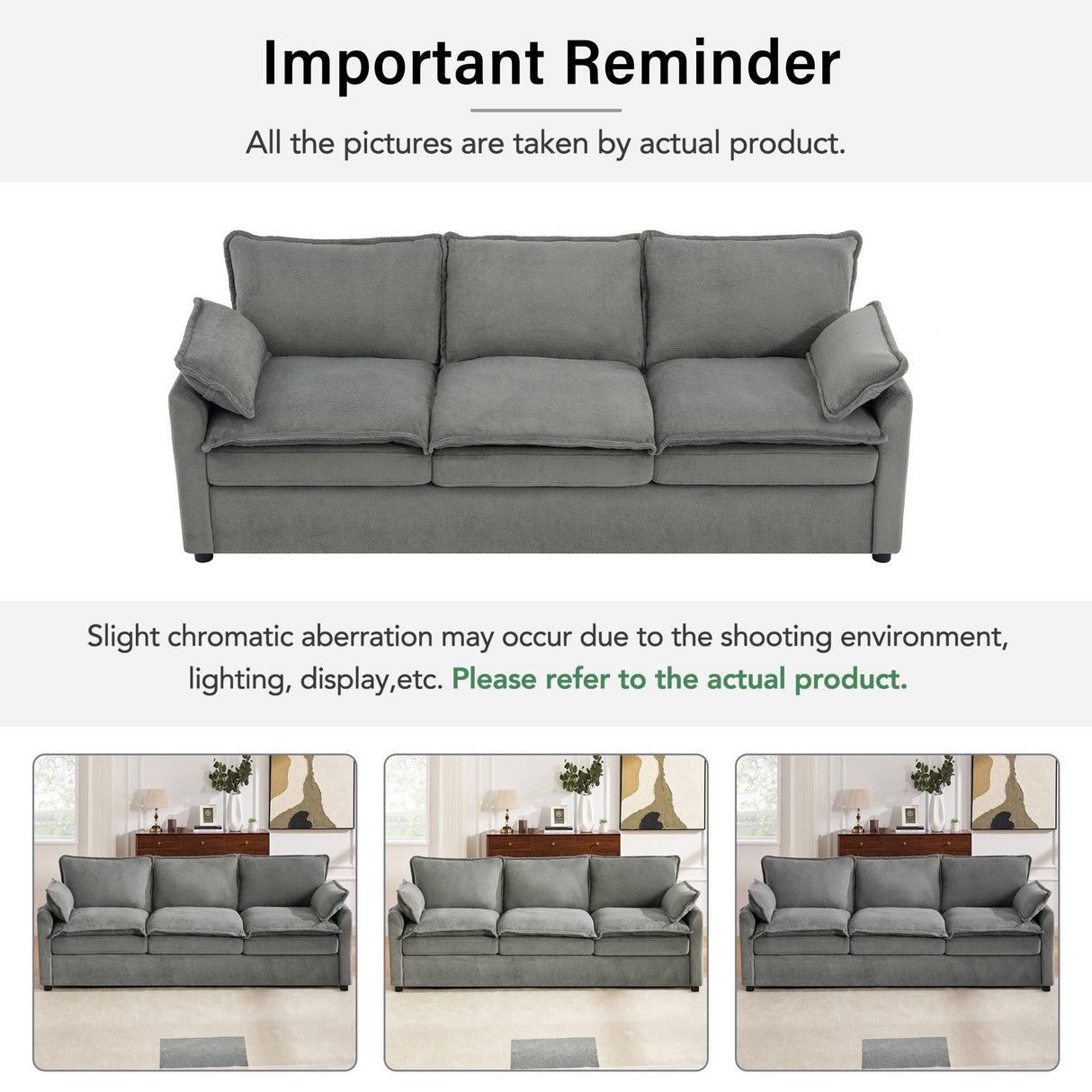 Modern 3 Seater Sofa With Side Storage Pockets For Living Room