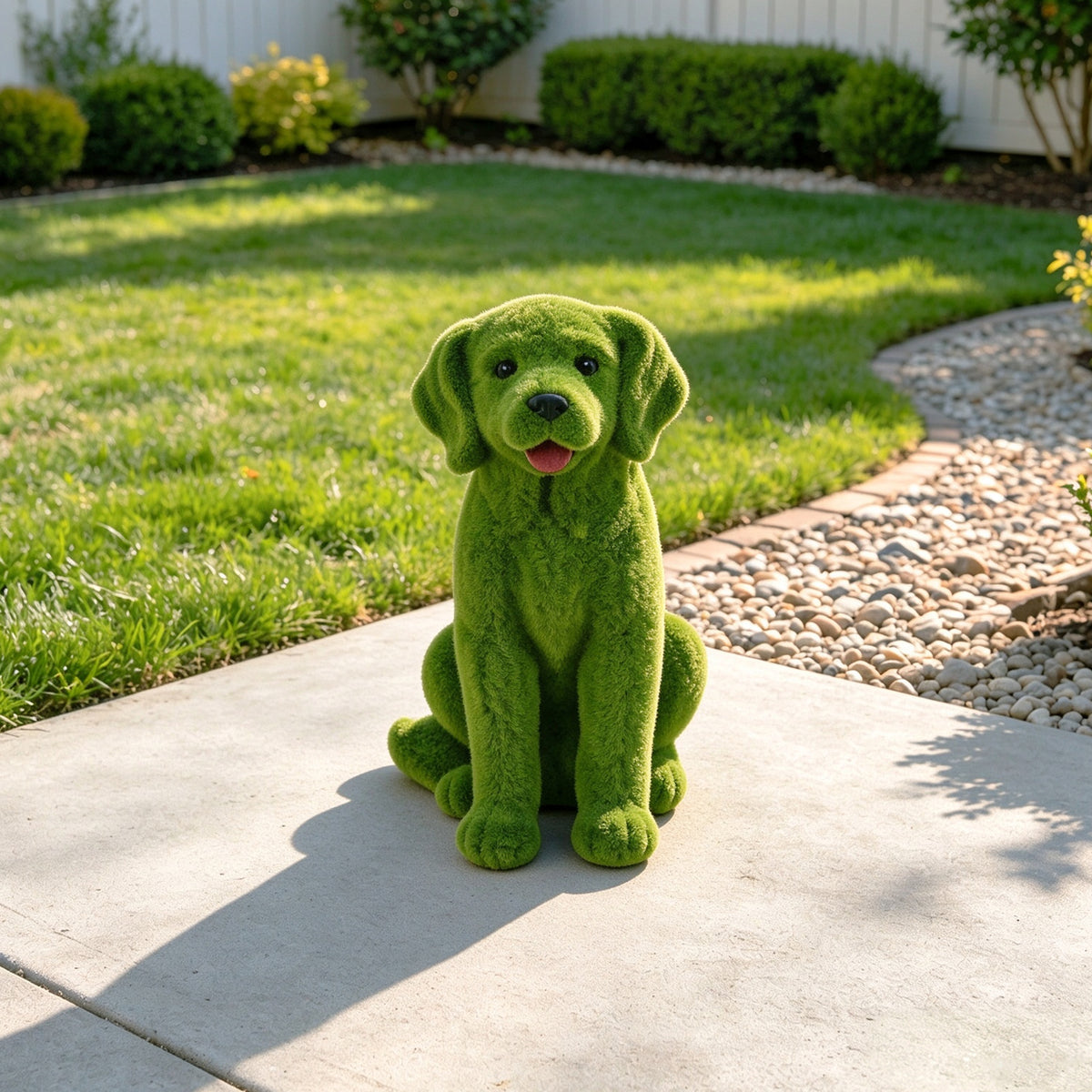 Flocked Resin Dog Garden Statue with Weatherproof Finish - Green