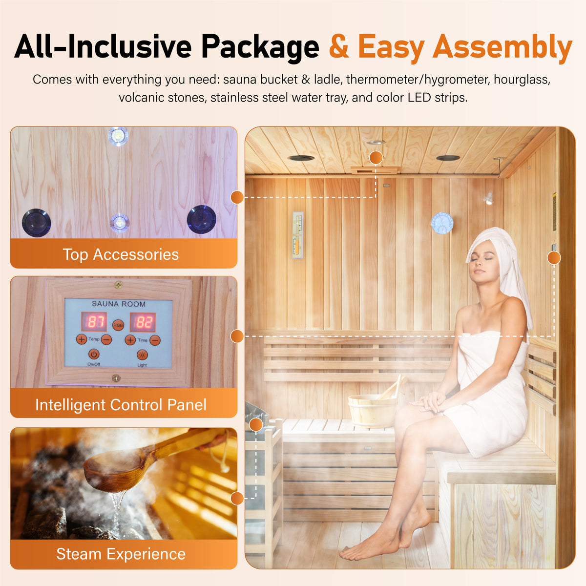 6000W Outdoor Traditional Steam Sauna with Cedar Wood for 4 People