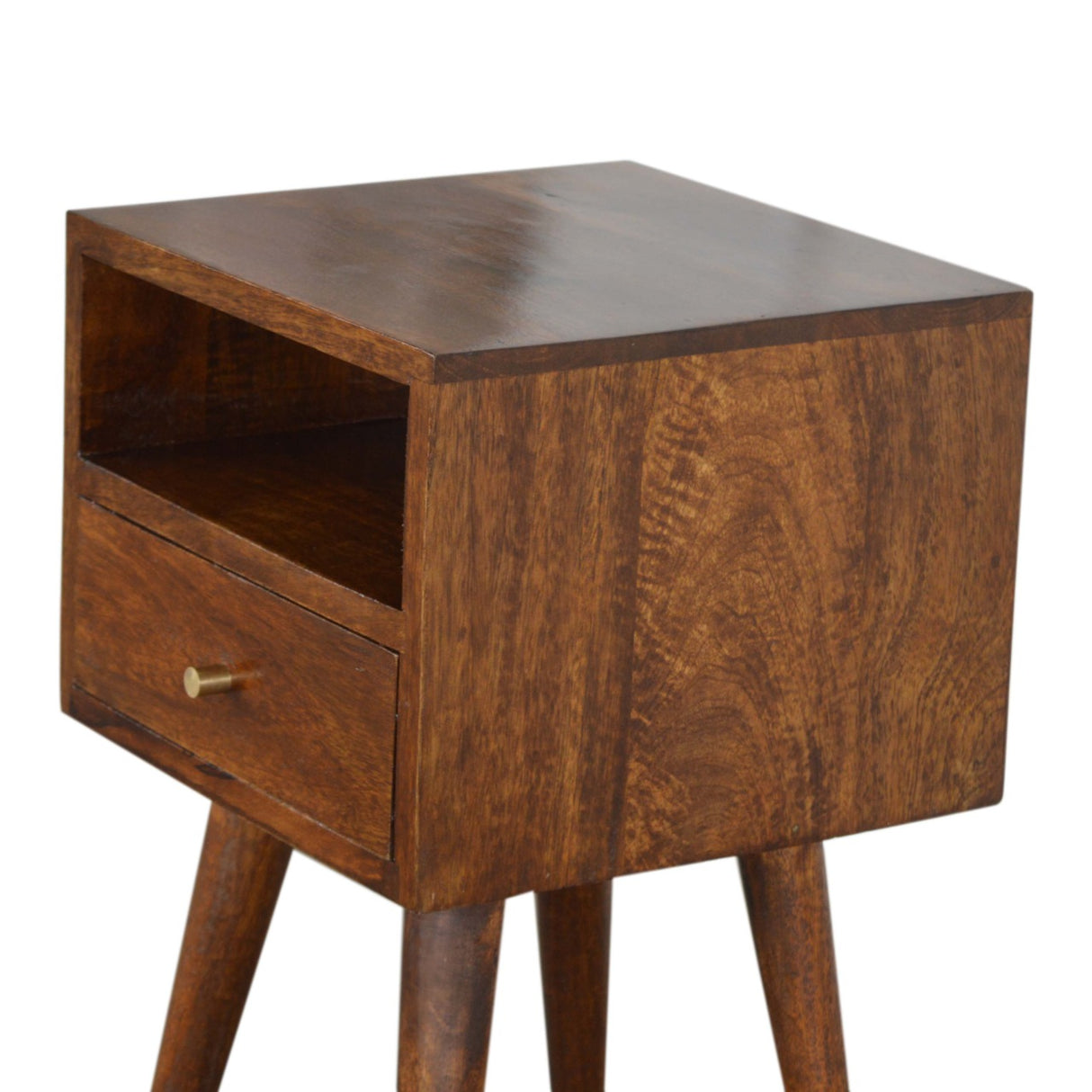 Solid Wood Mini Nightstand, 1-Drawer, 1 Open Slot, Chestnut