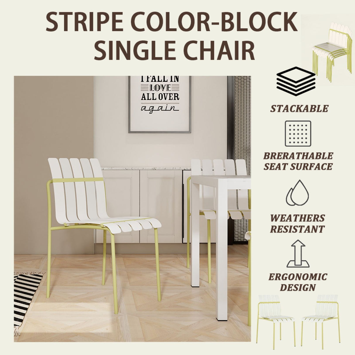 4 Piece Set Of Modern Color Block Designed Single Chairs With Round Table