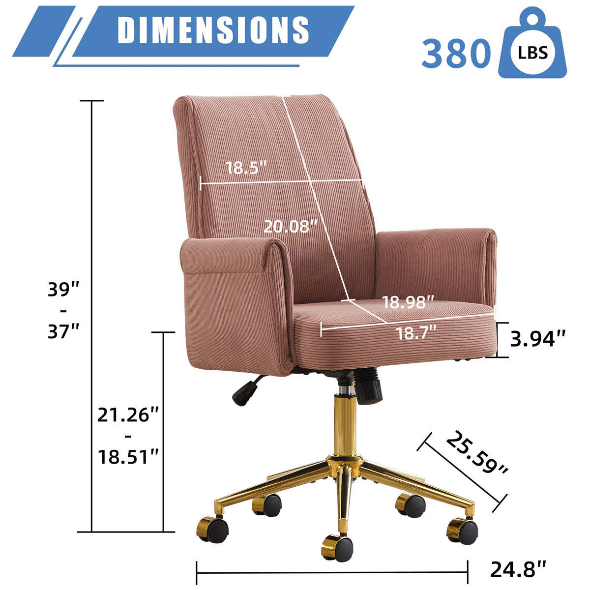 Mid-Back Liftable Office Chair in Light Pink