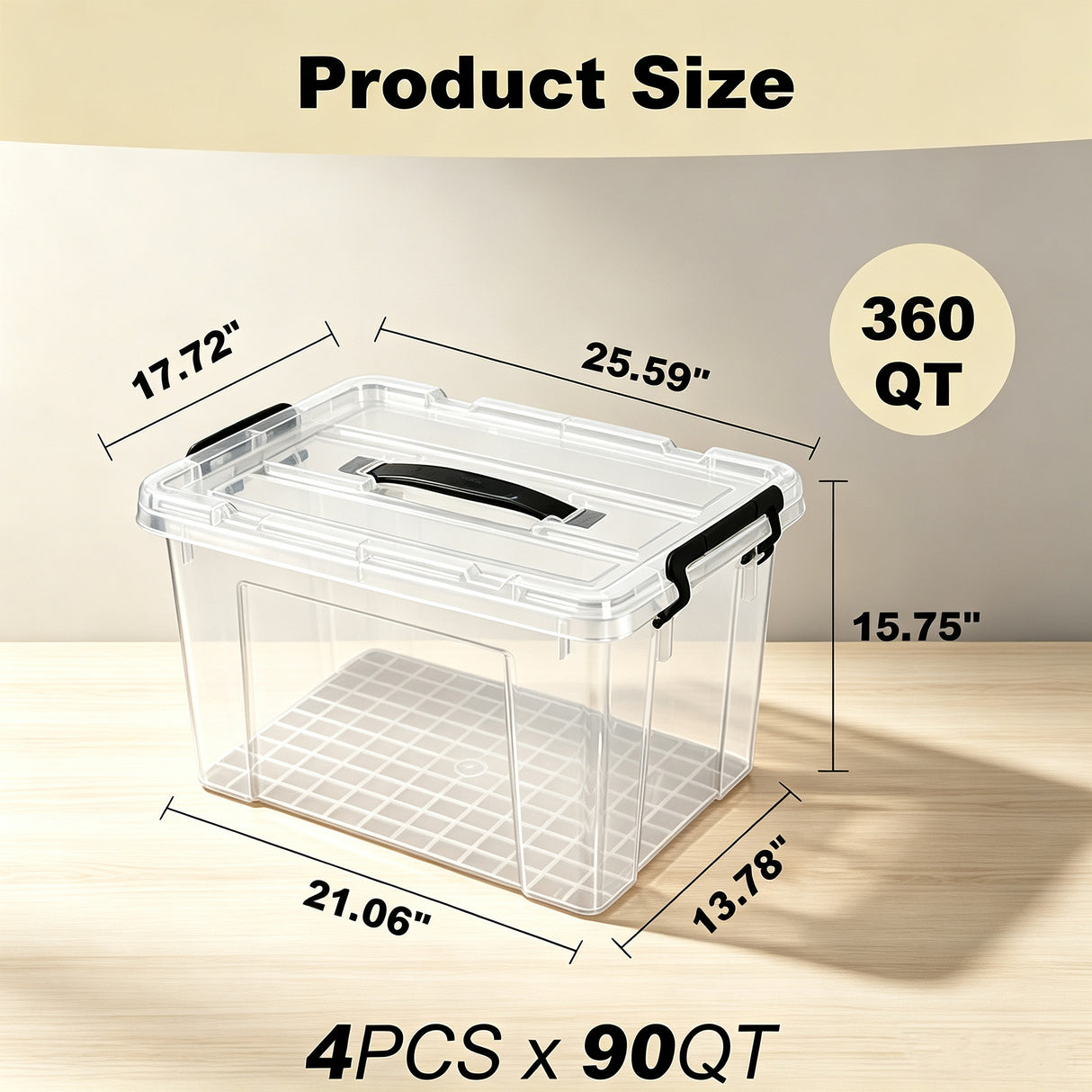 4 Pack 90 QT Plastic Storage Bins with Lids,Clear Stackable Bins with Secure Latches and Handles Heavy-Duty Storage Containers For Home Office and Garage Organization
