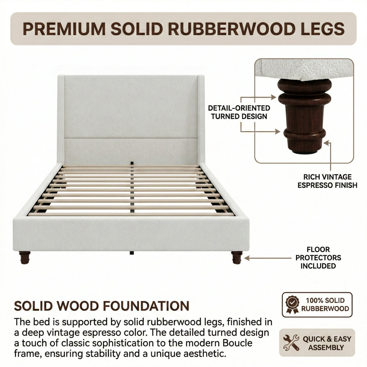 52.7" Tall Upholstered Wingback Queen Platform Bed Frame