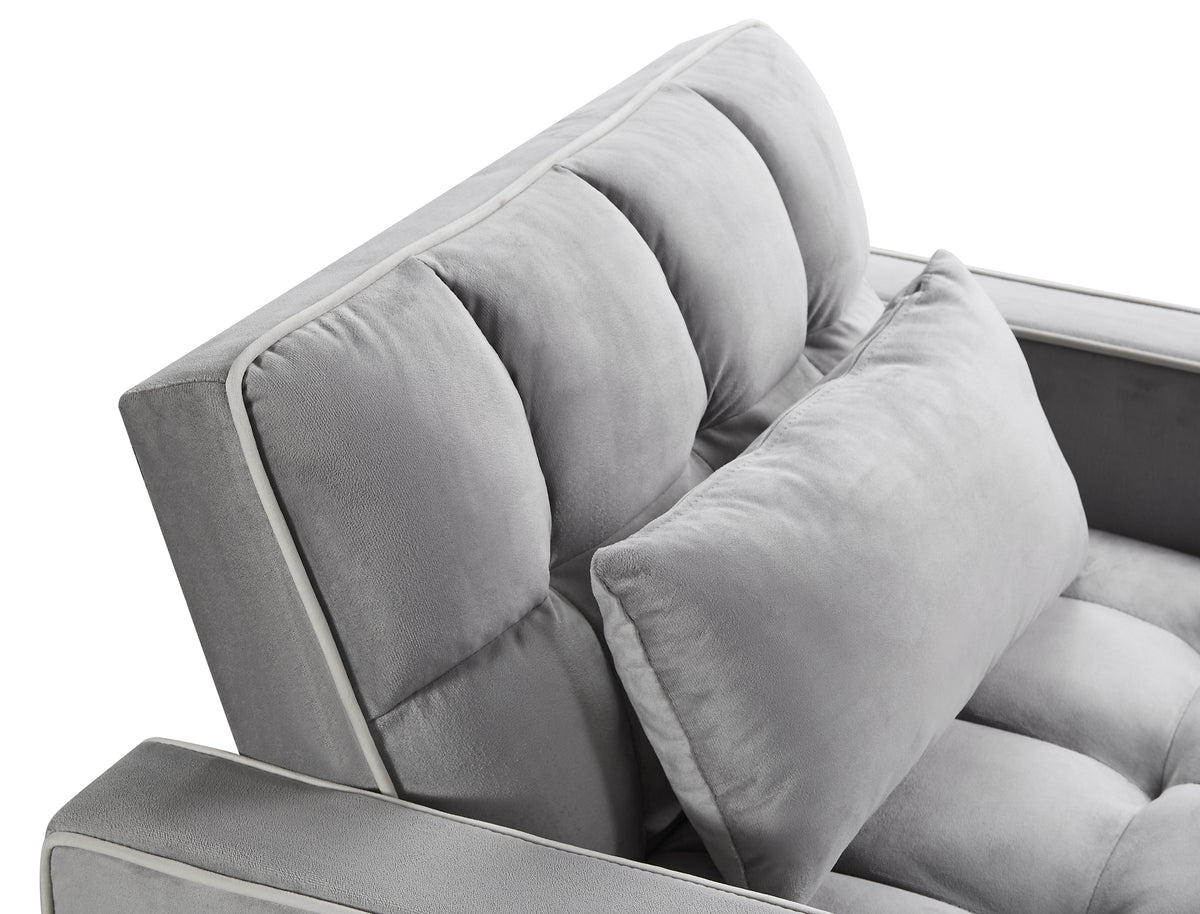 Convertible Sleeper Chair Sofa Bed, Grey Velvet, Pull-Out Single Bed