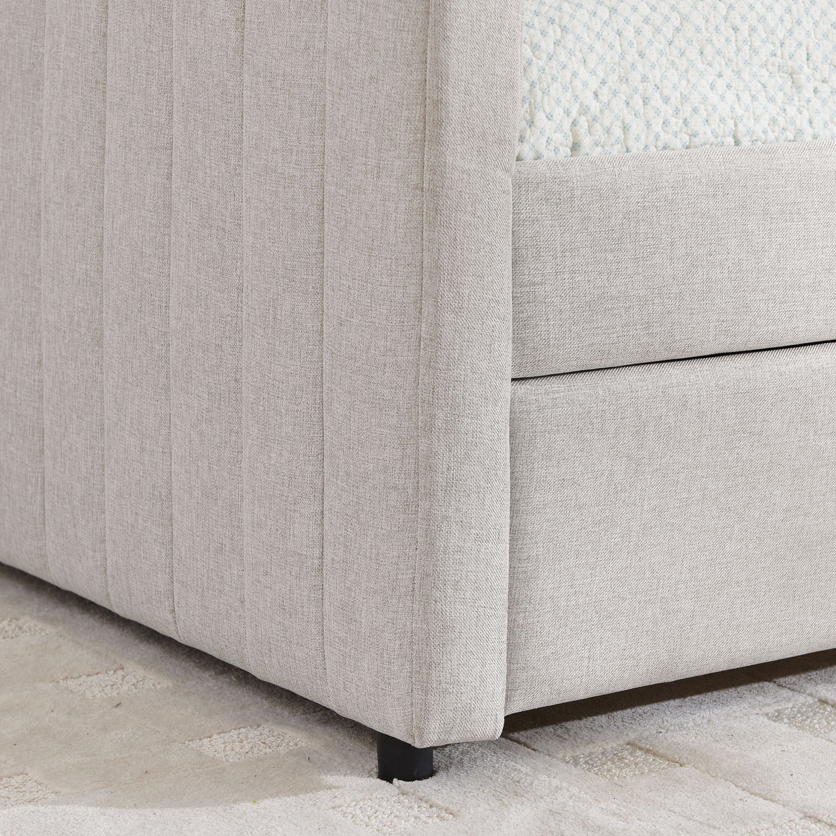 Upholstered Daybed With Trundle With Vertical Stripes