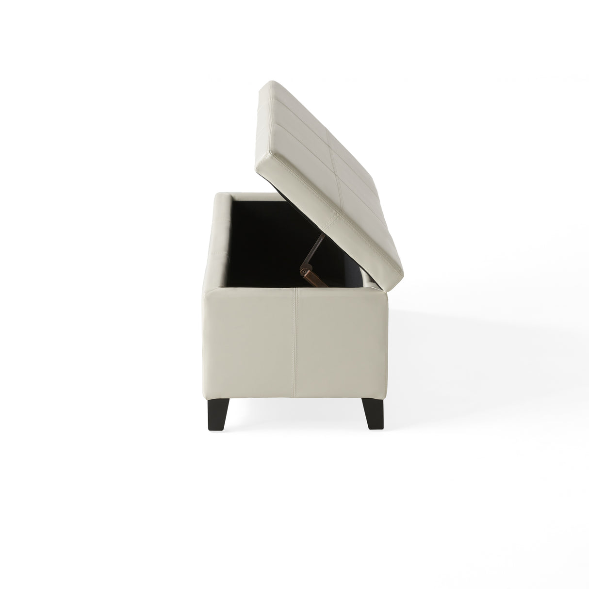 Upholstered PU Leather Storage Ottoman with Solid Wooden Legs