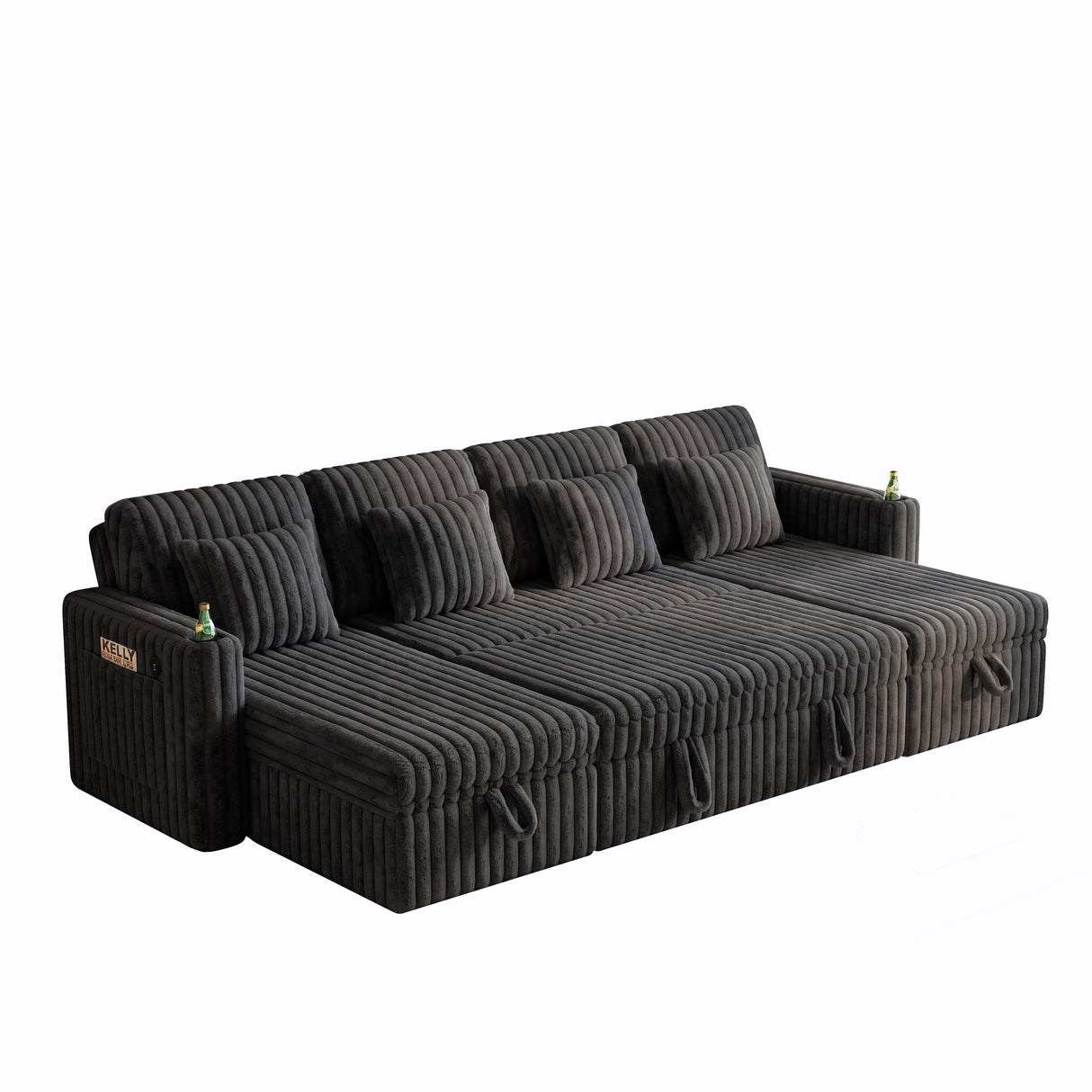 U Shaped Plush Corduroy Fluffy Sectional Sleeper Sofa