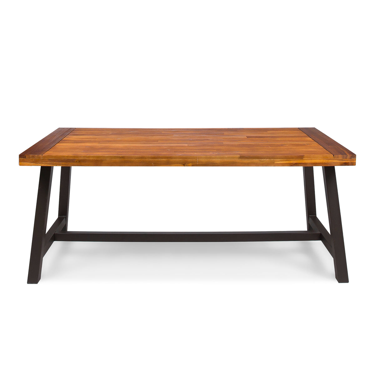 Carlie Outdoor Sandblast Finished Dining Table with Rustic Metal Legs