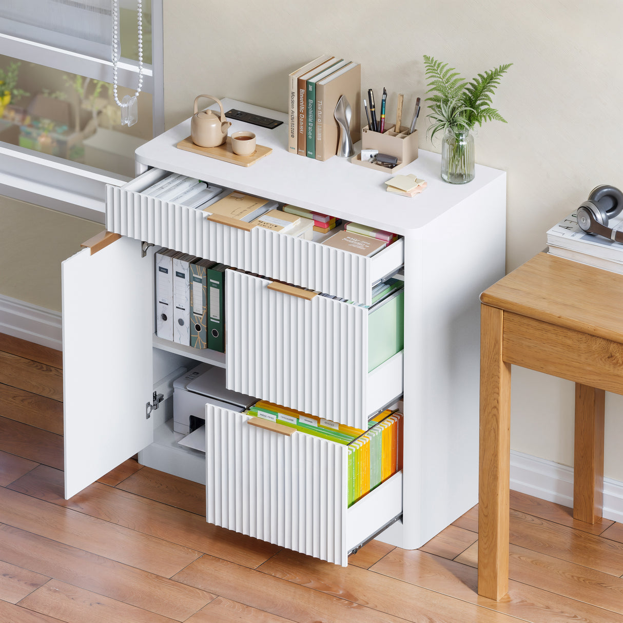 Freestanding Office File Cabinet with Built-in Charging Station