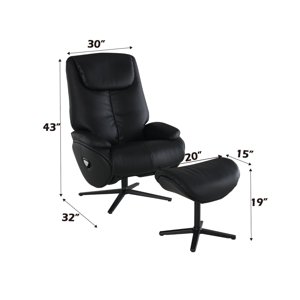 Labotina - Top Grain Leather Accent Chair With Swivel & Ottoman - Black - Best Buy Furniture