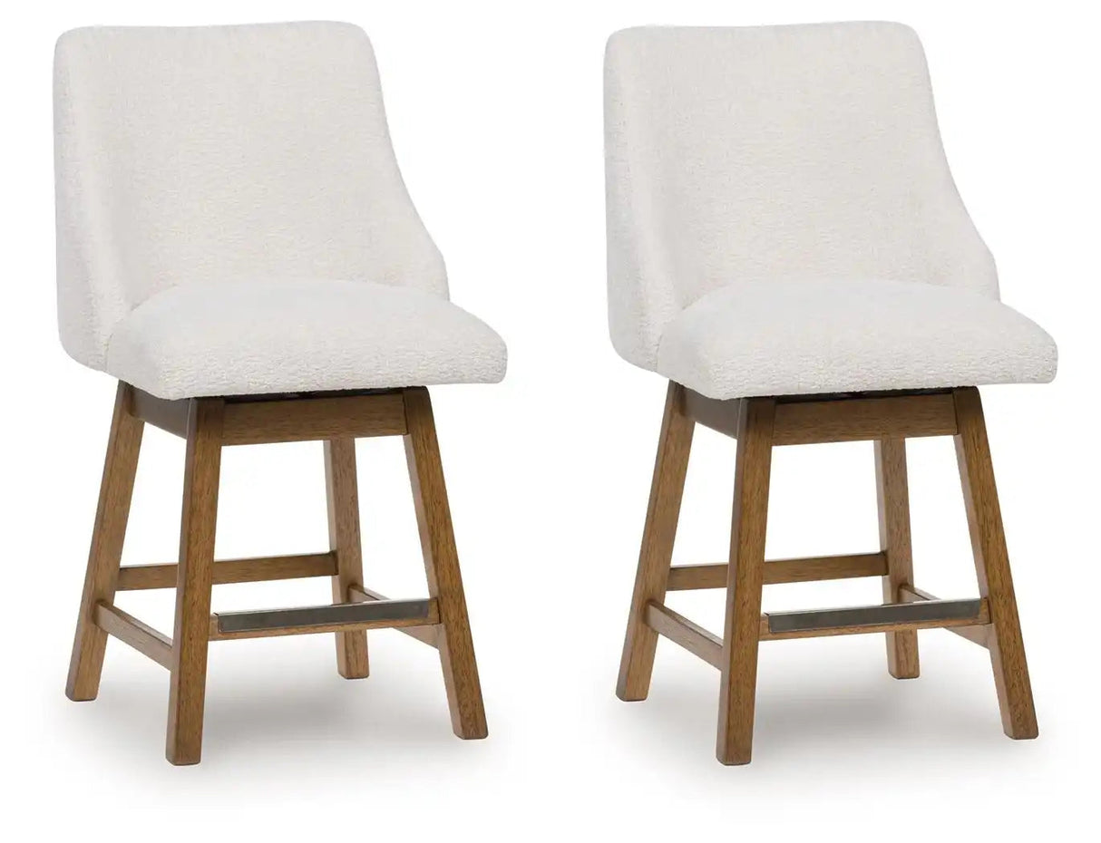 Cabalynn - Upholstered Swivel Barstool (Set of 2) - Oatmeal / Light Brown - Best Buy Furniture