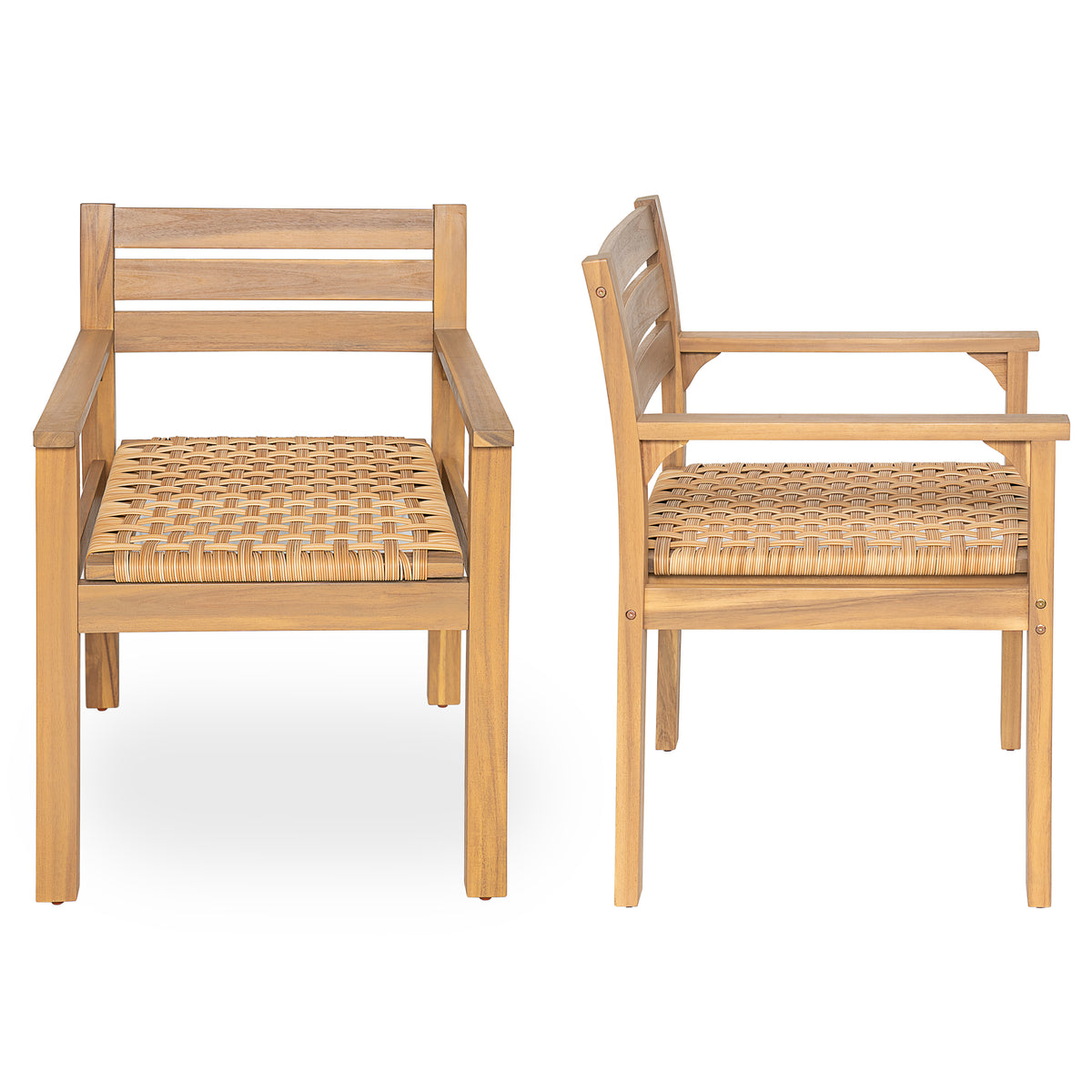 Set of 2 Outdoor Acacia Wood Dining Chairs with Woven Seats