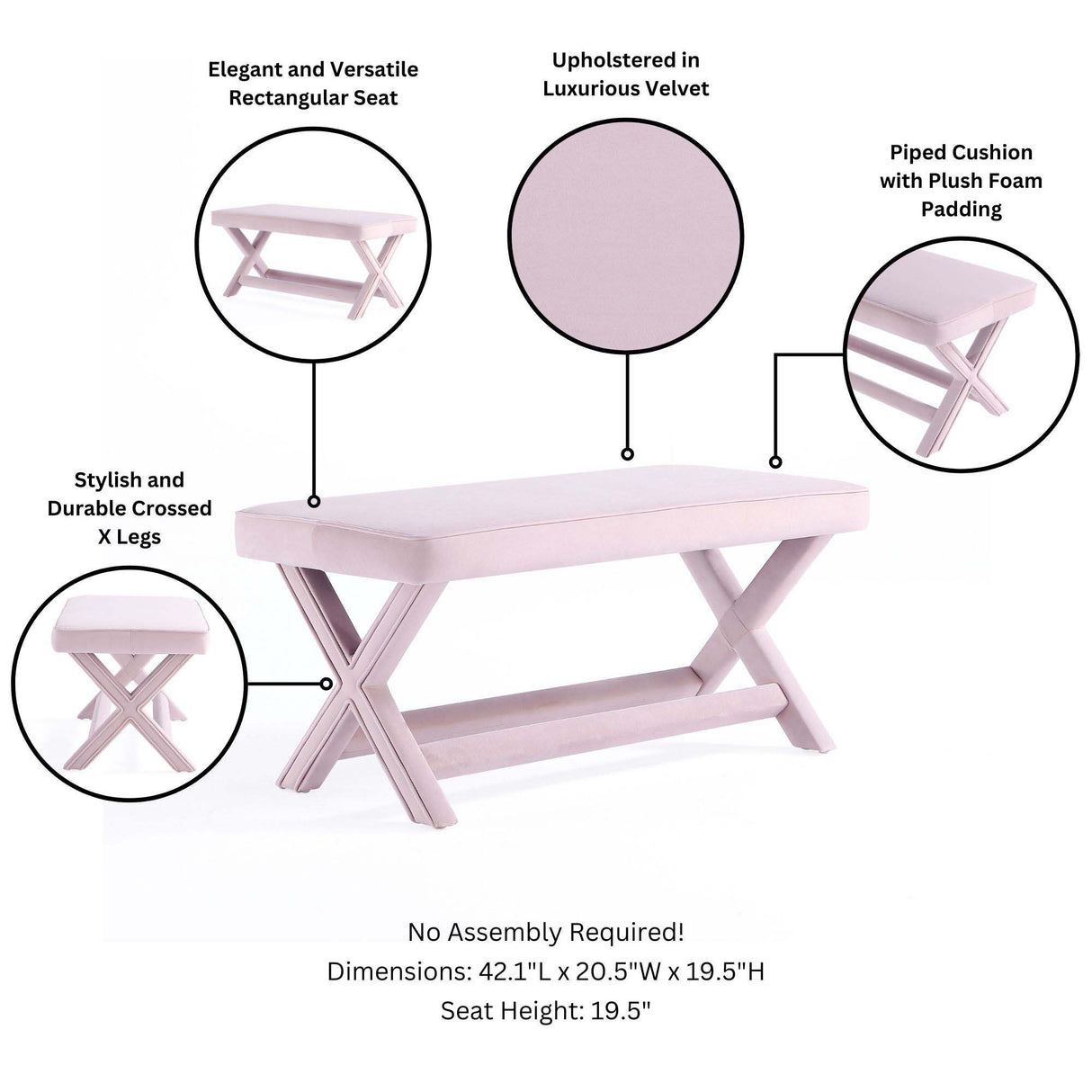 Abigail - Accent Bench With Piped Cushion