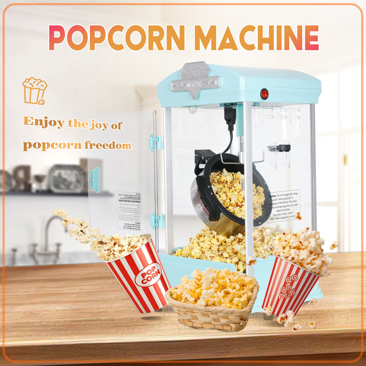 Portable Popcorn Maker Machine with Warming Deck