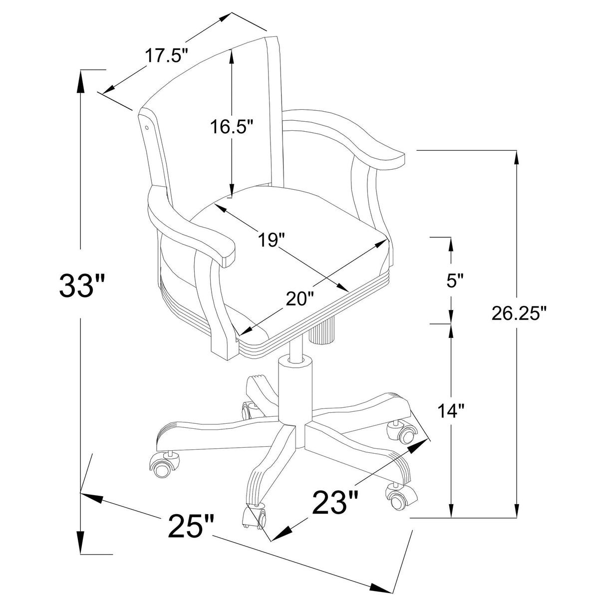 Upholstered Game Chair & Casters - Brown