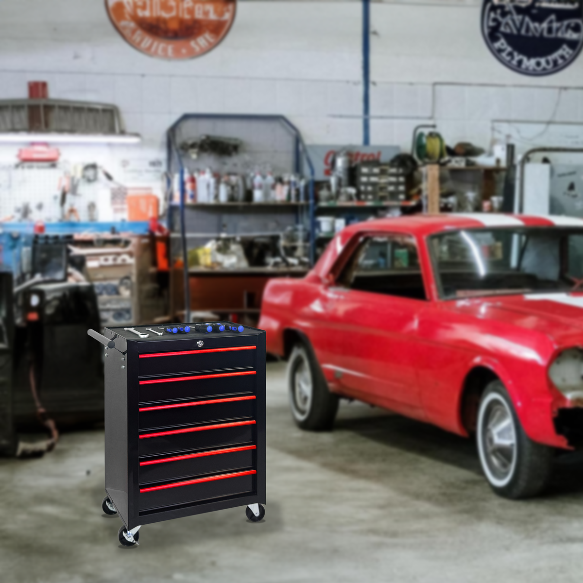 Rolling Metal Tool Chest with 6 Drawers - Black