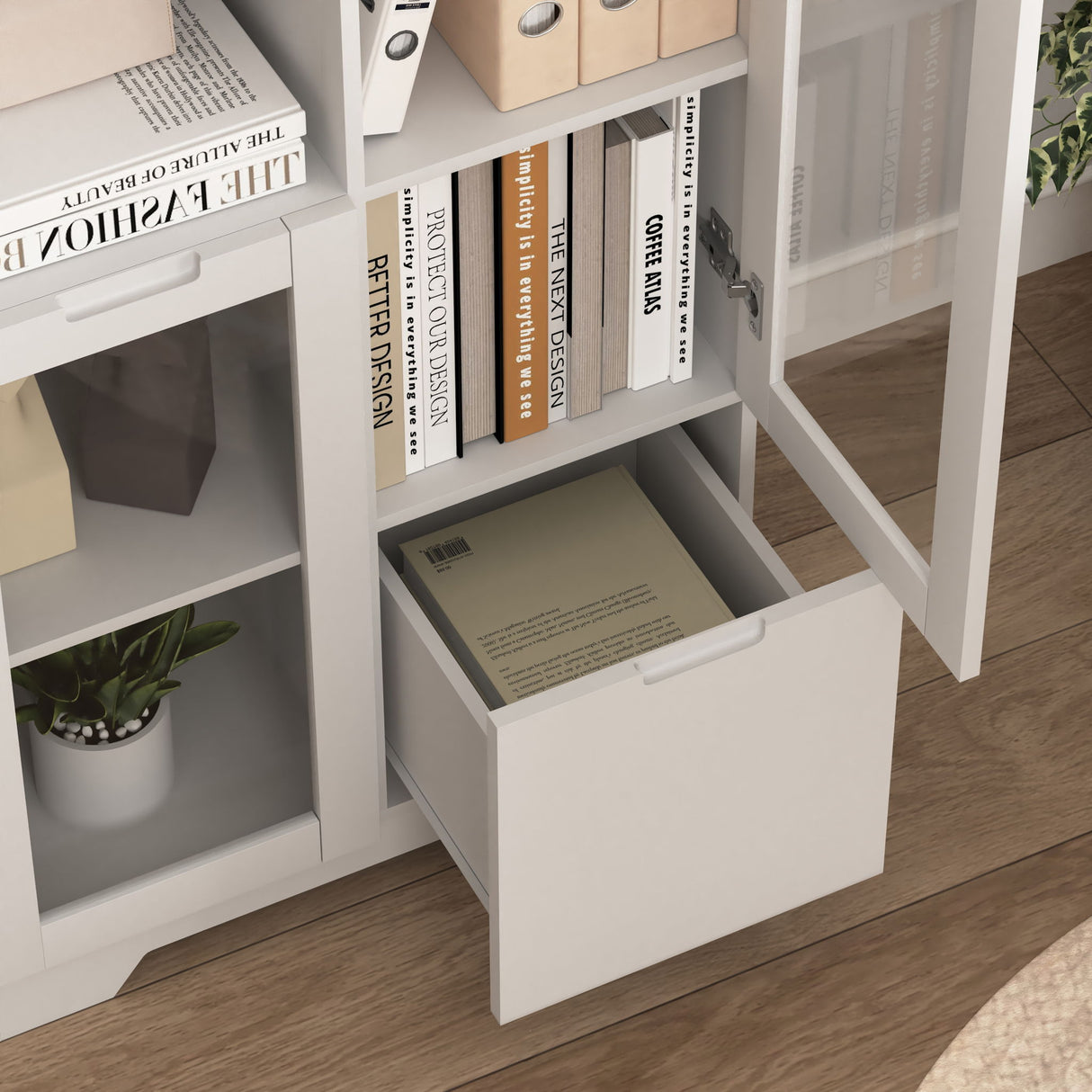 Modern Cabinet With Glass Doors And Drawer