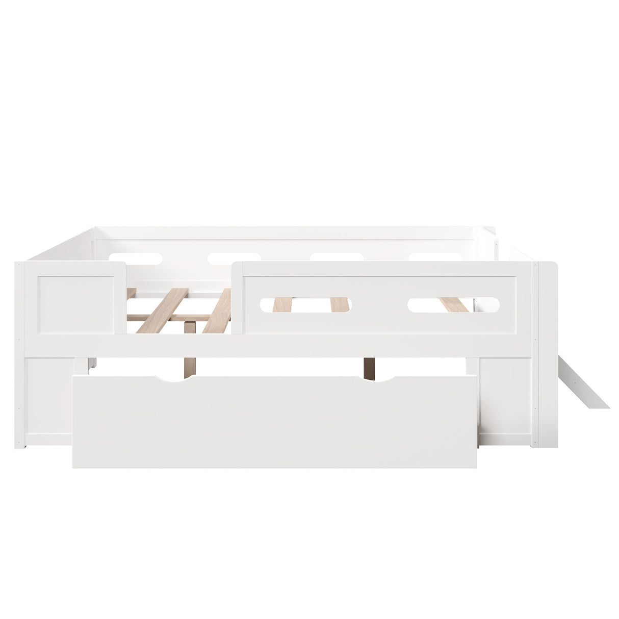 Platform Bed With Guardrail And Drawer