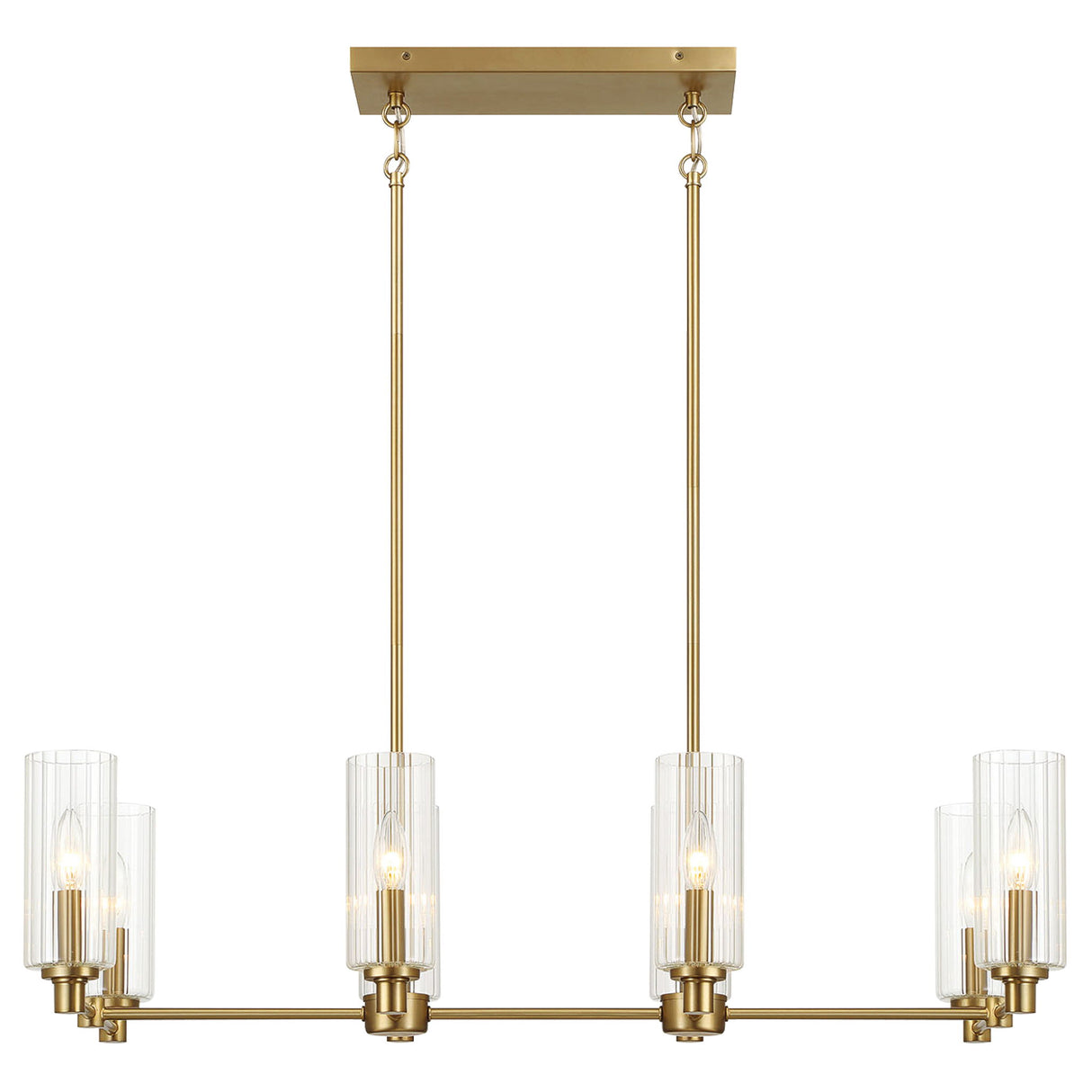 Willow - 8 Lights Island With Clear Ribbed Pendant Lamp Satin - Antique Brass / Clear / Gold