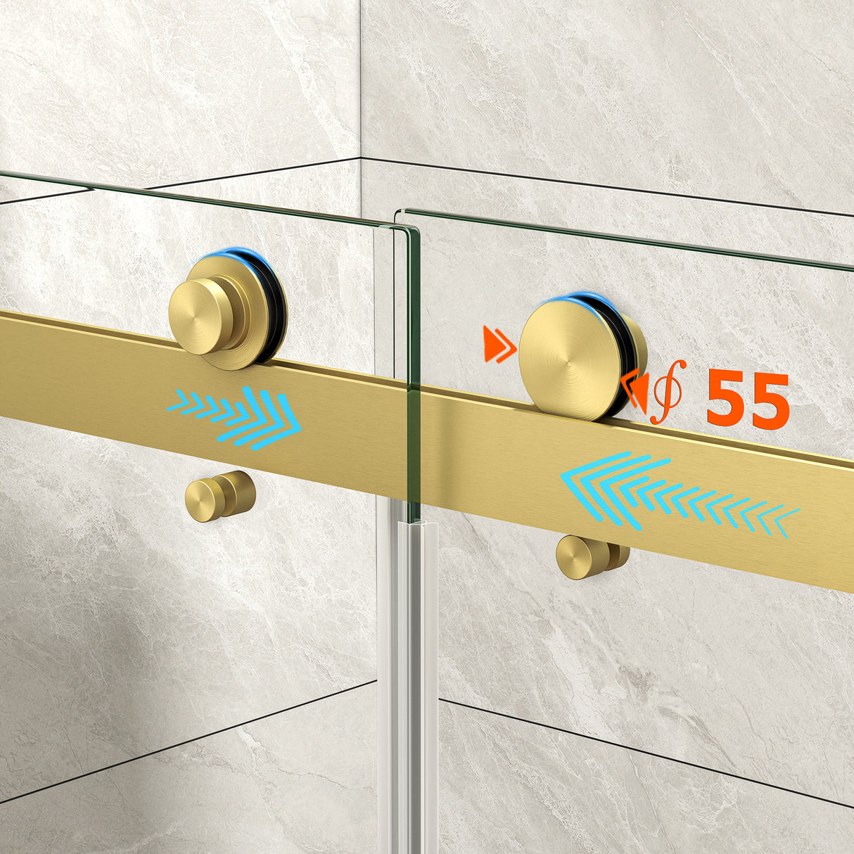 55"-60" W x 76" H Brushed Frameless Shower Door