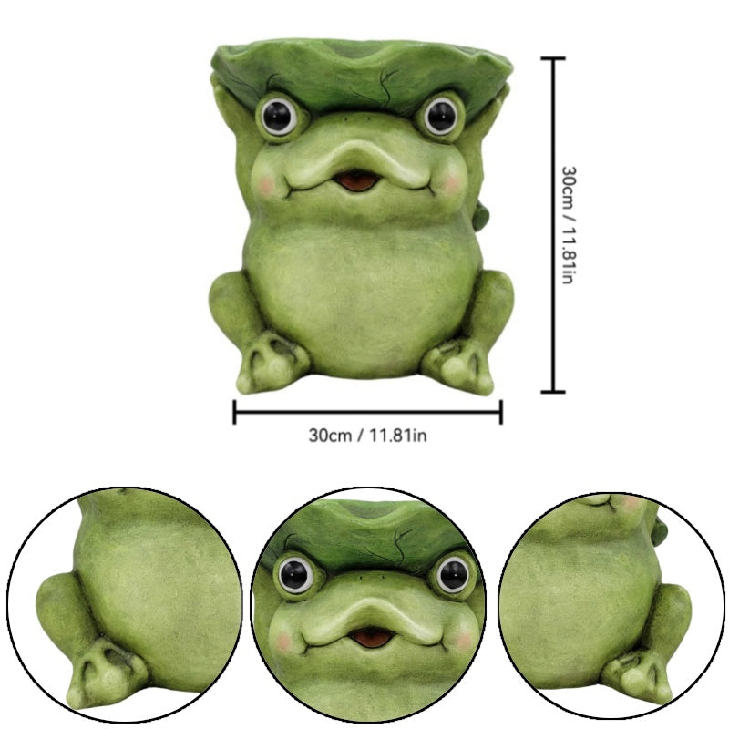 12'' Cute Frog Statue With Lotus Leaf Hat