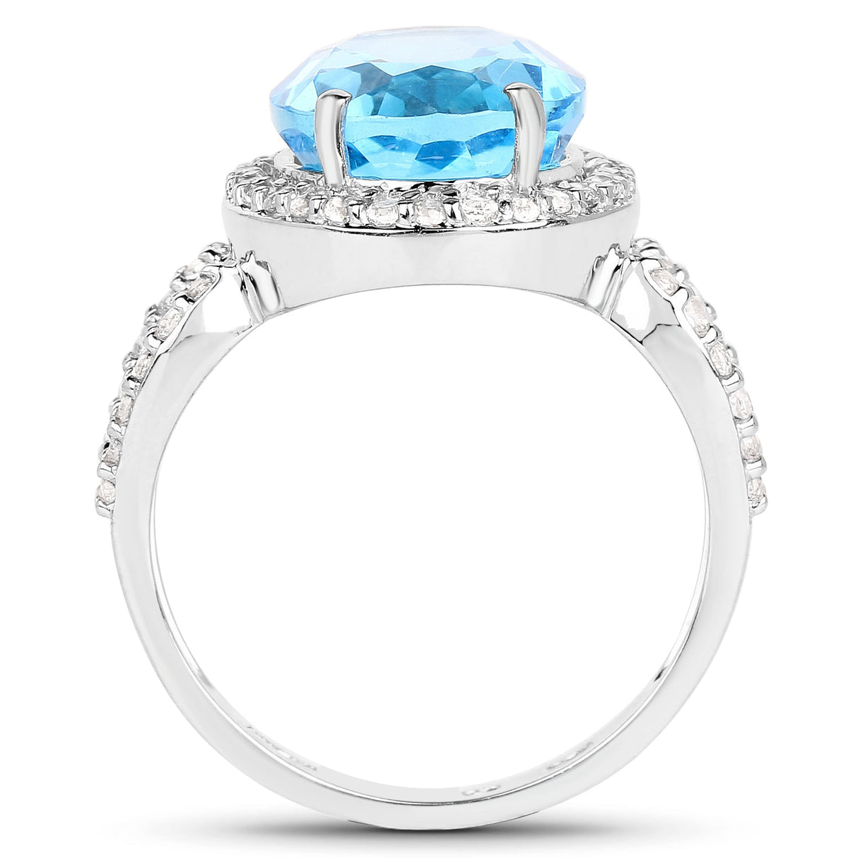 6.03 Carat Genuine Swiss Blue Topaz & White Topaz .925 Sterling Silver Ring