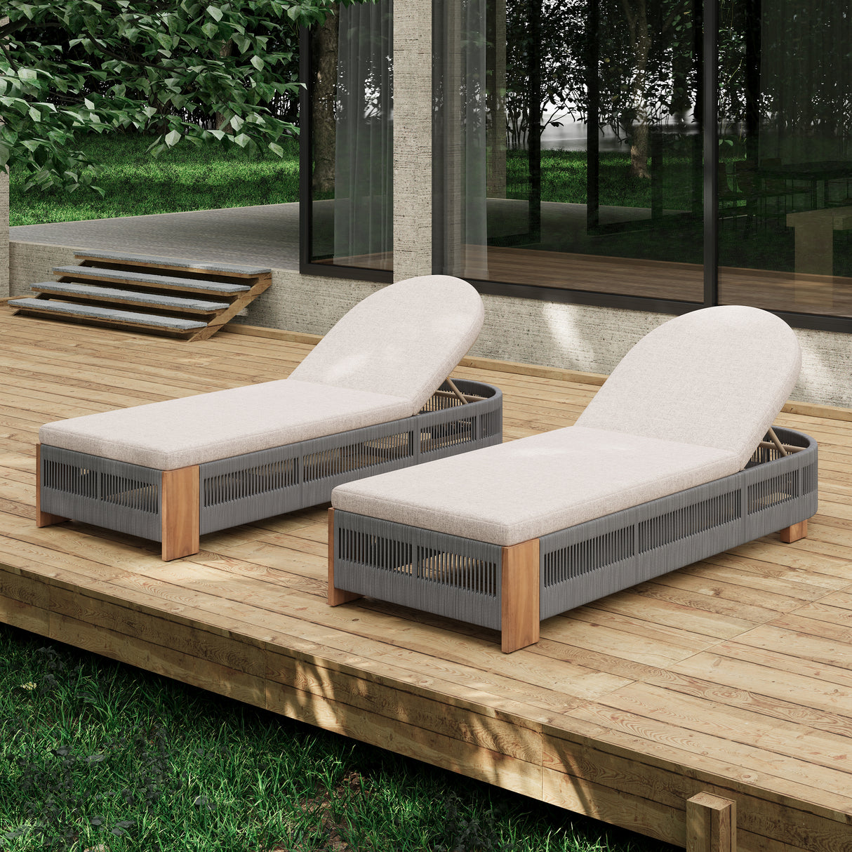 Outdoor Chaise Lounge Chair with Adjustable Backrest and Cushion