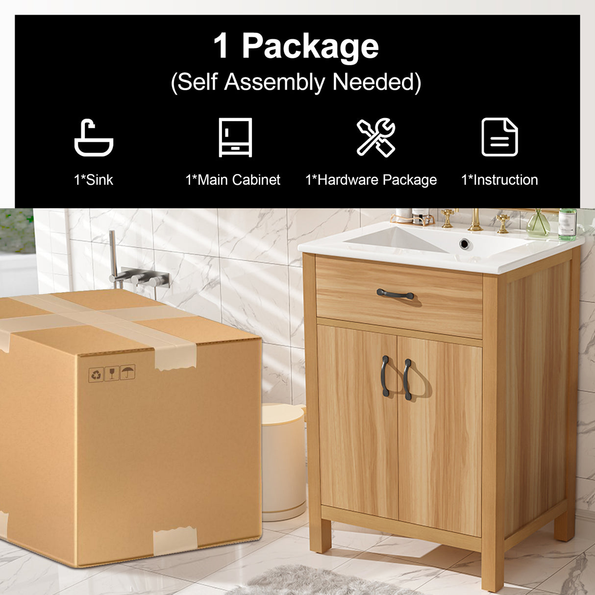 24" Bathroom Vanity with Solid Wood Frame