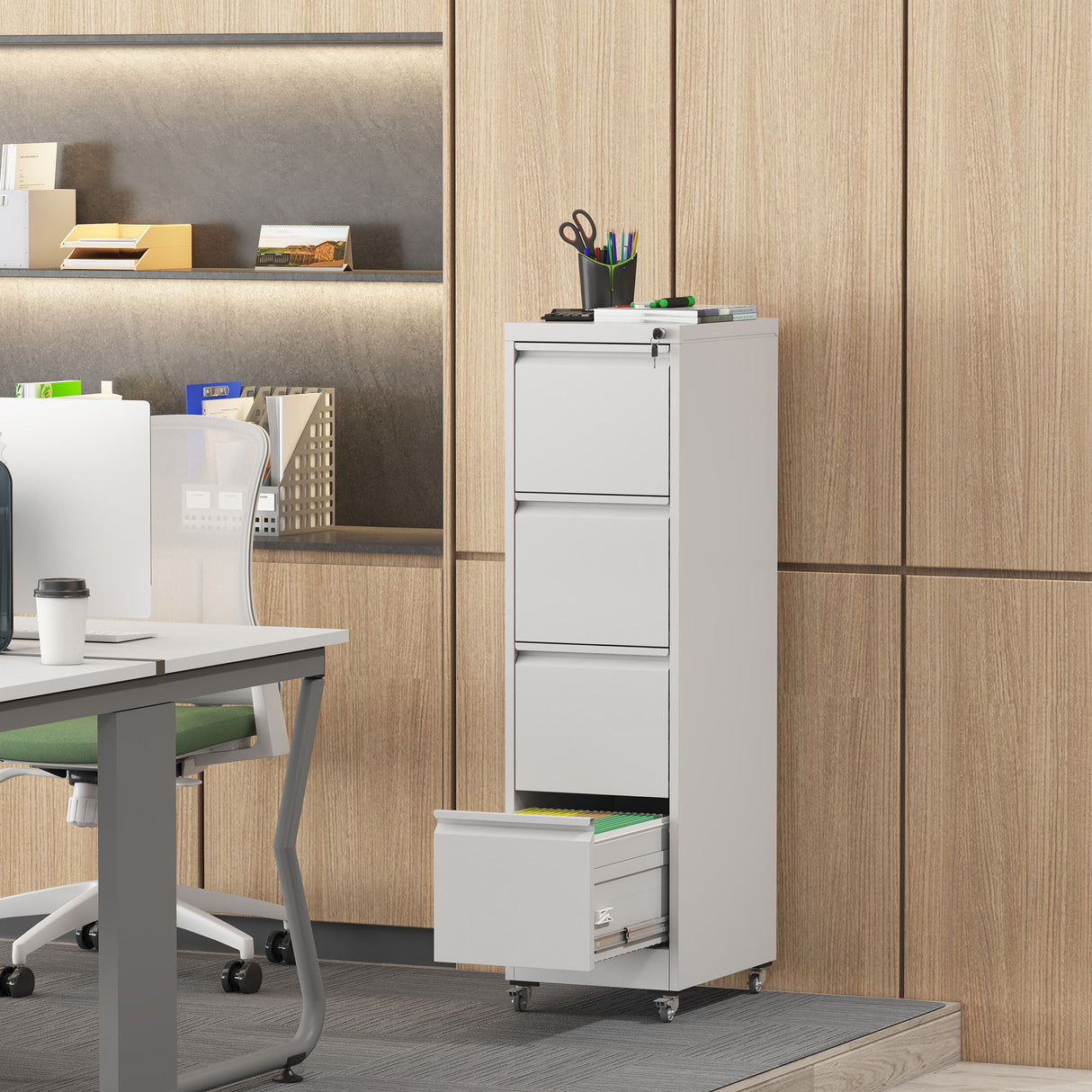 Drawer Metal Locking Vertical File Cabinet With Wheels Heavy Duty Lockable Storage