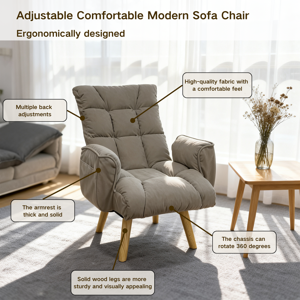 Rotatable Adjustable Back Lazy Sofa Lounge Chair