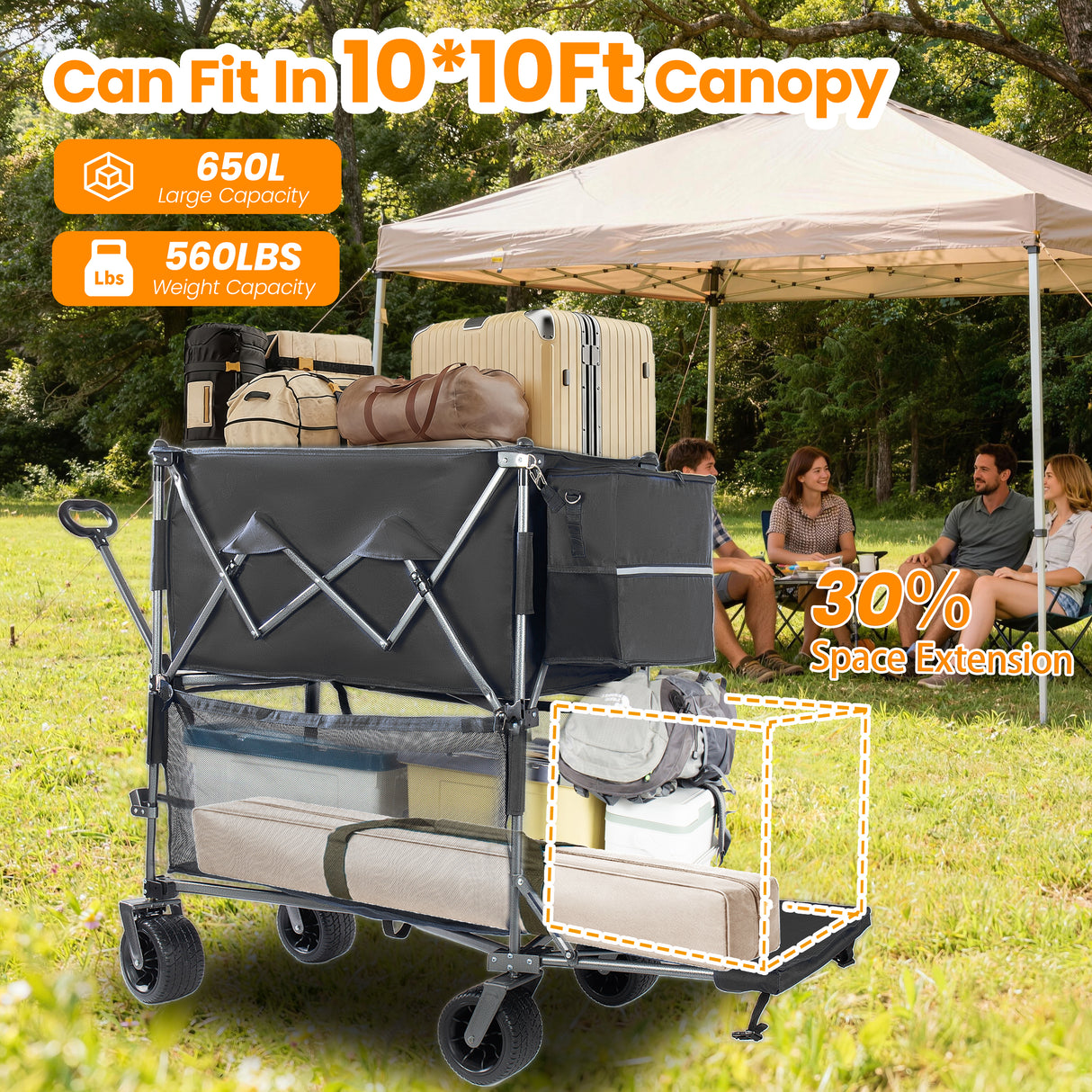 55" Heavy Duty Double-Layer Wagon with Brakes