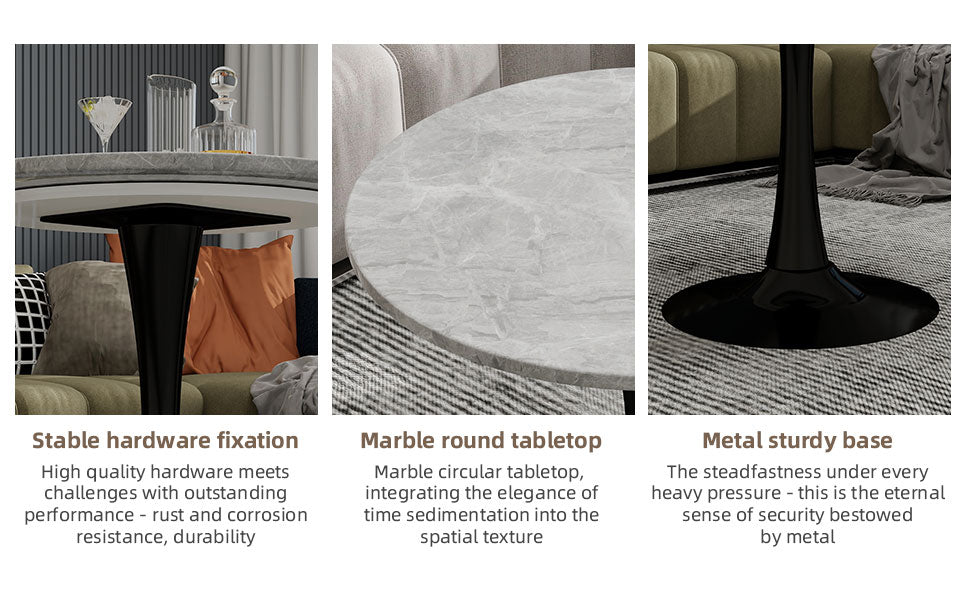 27.6-Inch Round Faux Marble Dining Table