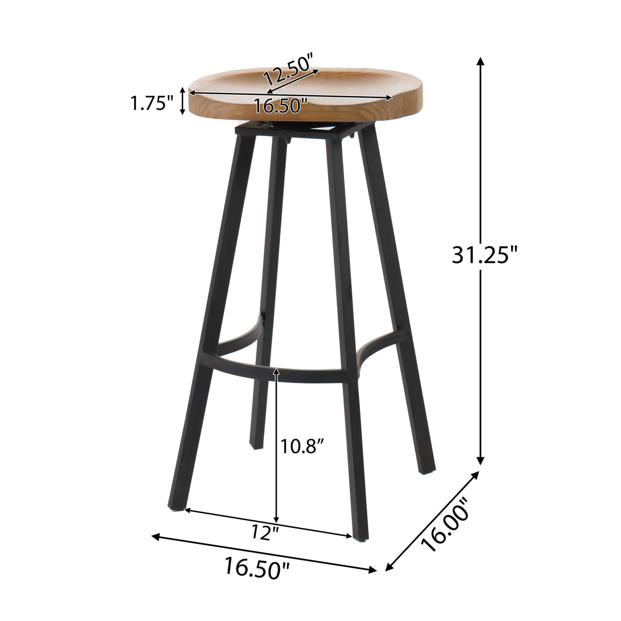 Pinewood Swivel Barstool with Iron Legs (Set of 2)