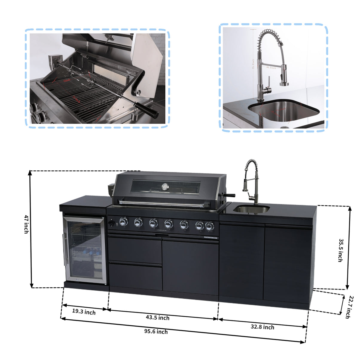 Double Door Sink Cabinet with Tap Stainless Steel Outdoor Kitchen Islands