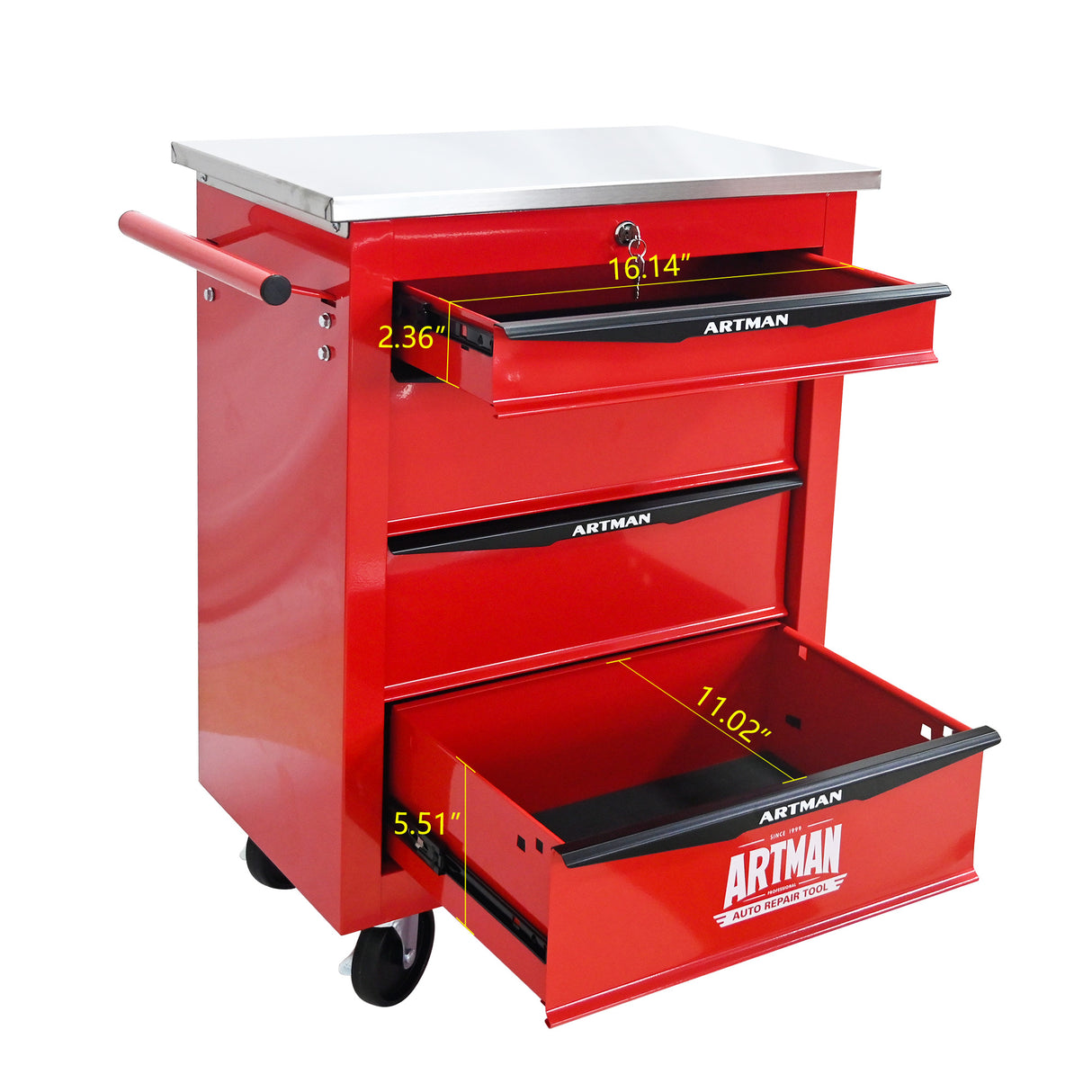 4 Drawers Multifunctional Tool Cart with Wheels, Red & Black