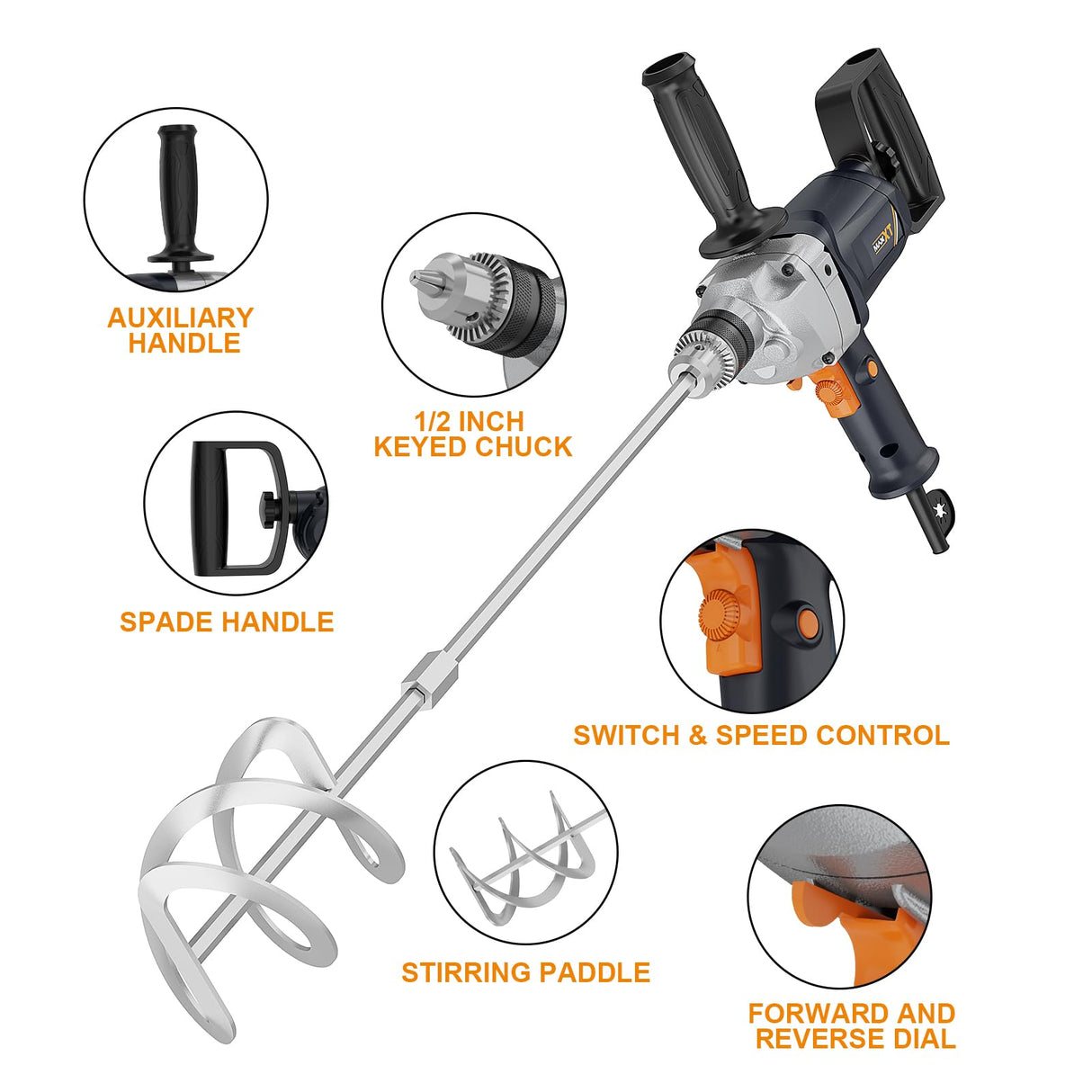 Drill Mixer Set with Spade Handle