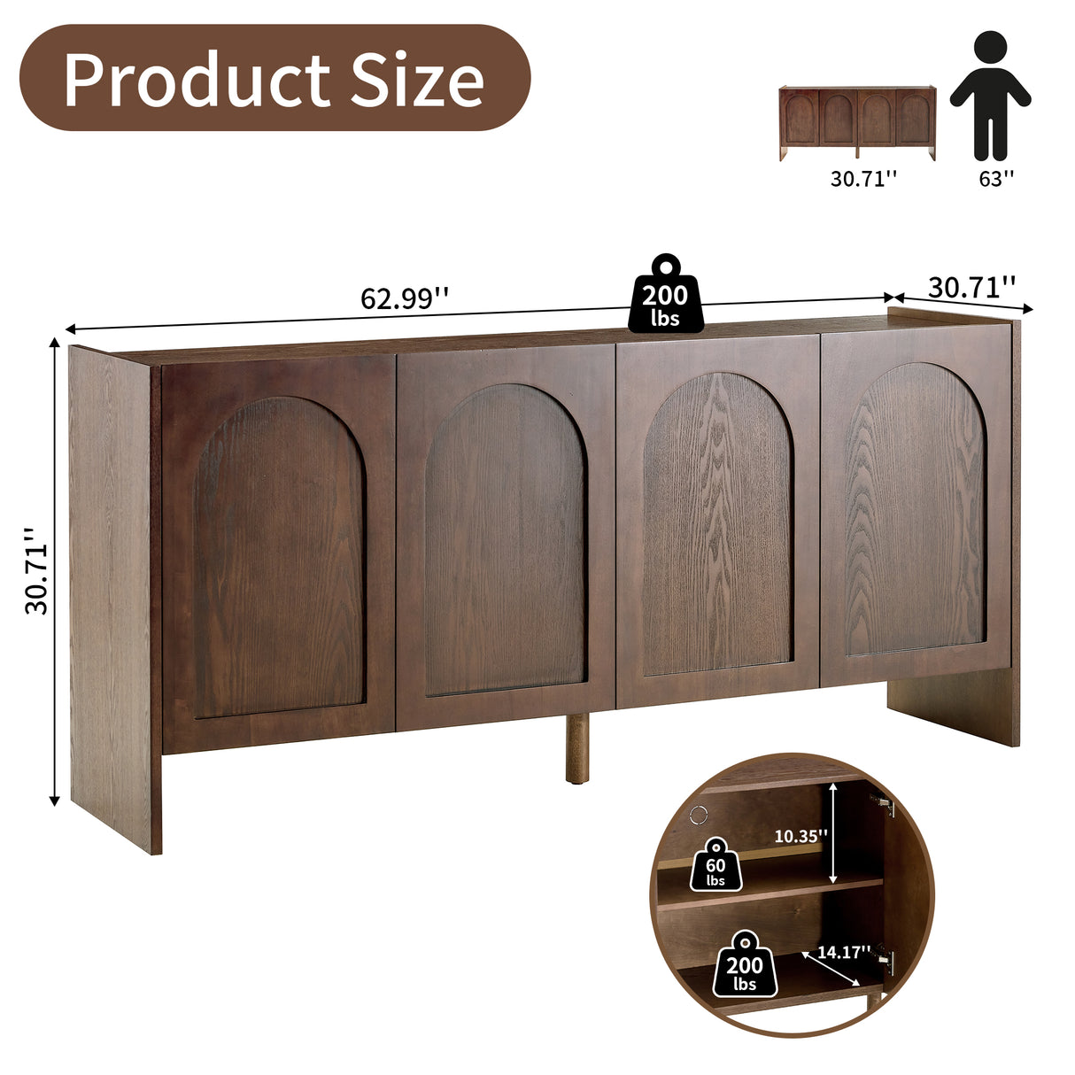Mid-Century Modern 4-Door Credenza Sideboard