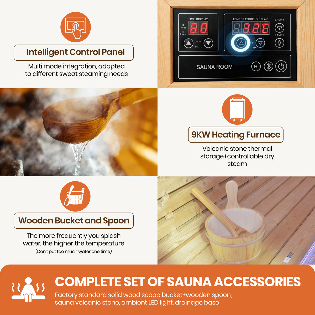 9000W 240V Finnish Carbonized Spruce 4-6 Person Outdoor Sauna Room