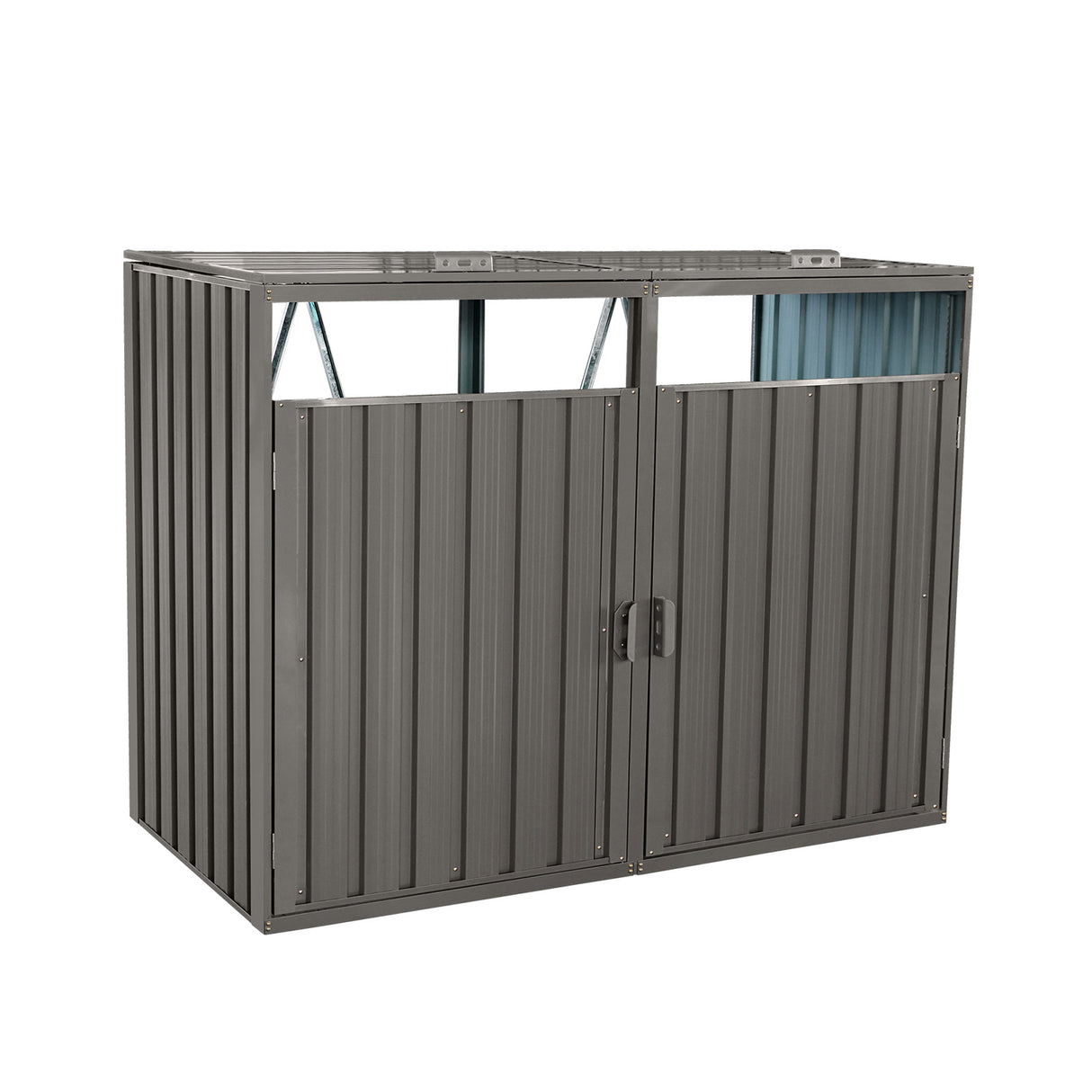 Outdoor Metal Garbage Bin Shed for Two Trash Cans