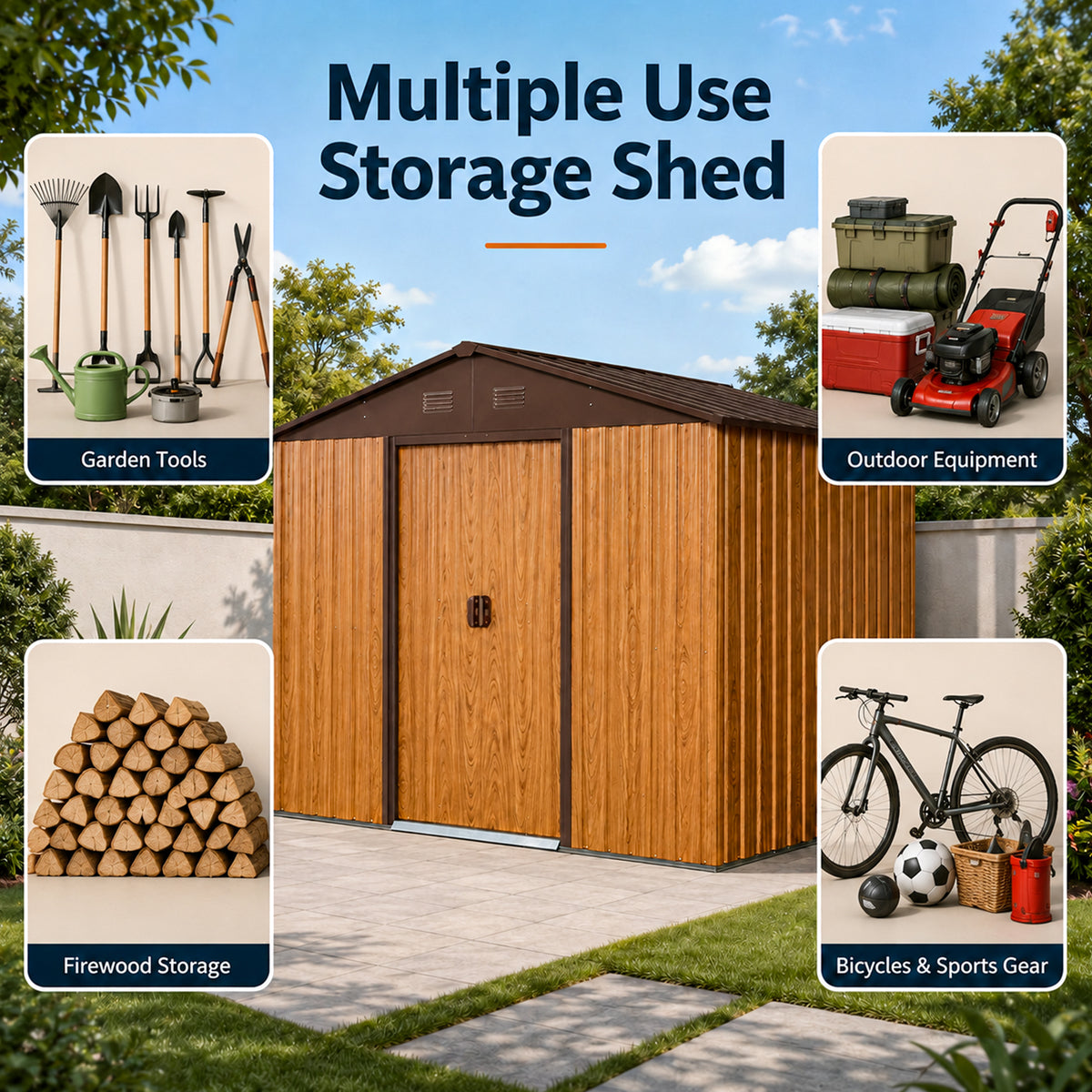 8ft x 6ft Outdoor Metal Storage Shed with Metal Foundation