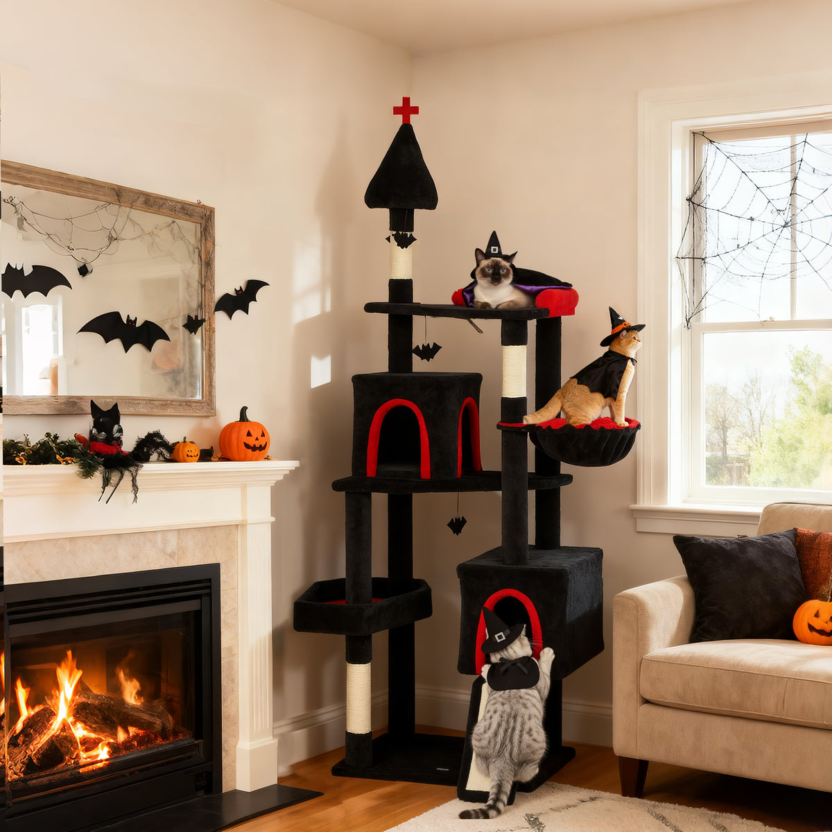 PawHut Gothic Cat Tree - 78" Extra Tall Cat Tower for Indoor Kittens
