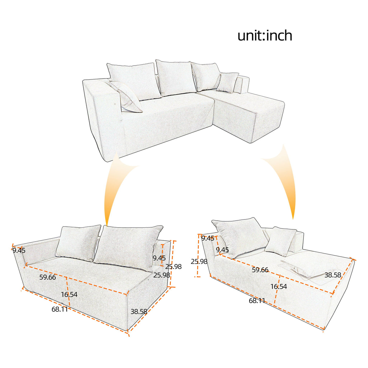 Modular Corner Sofa With Soft Fabric