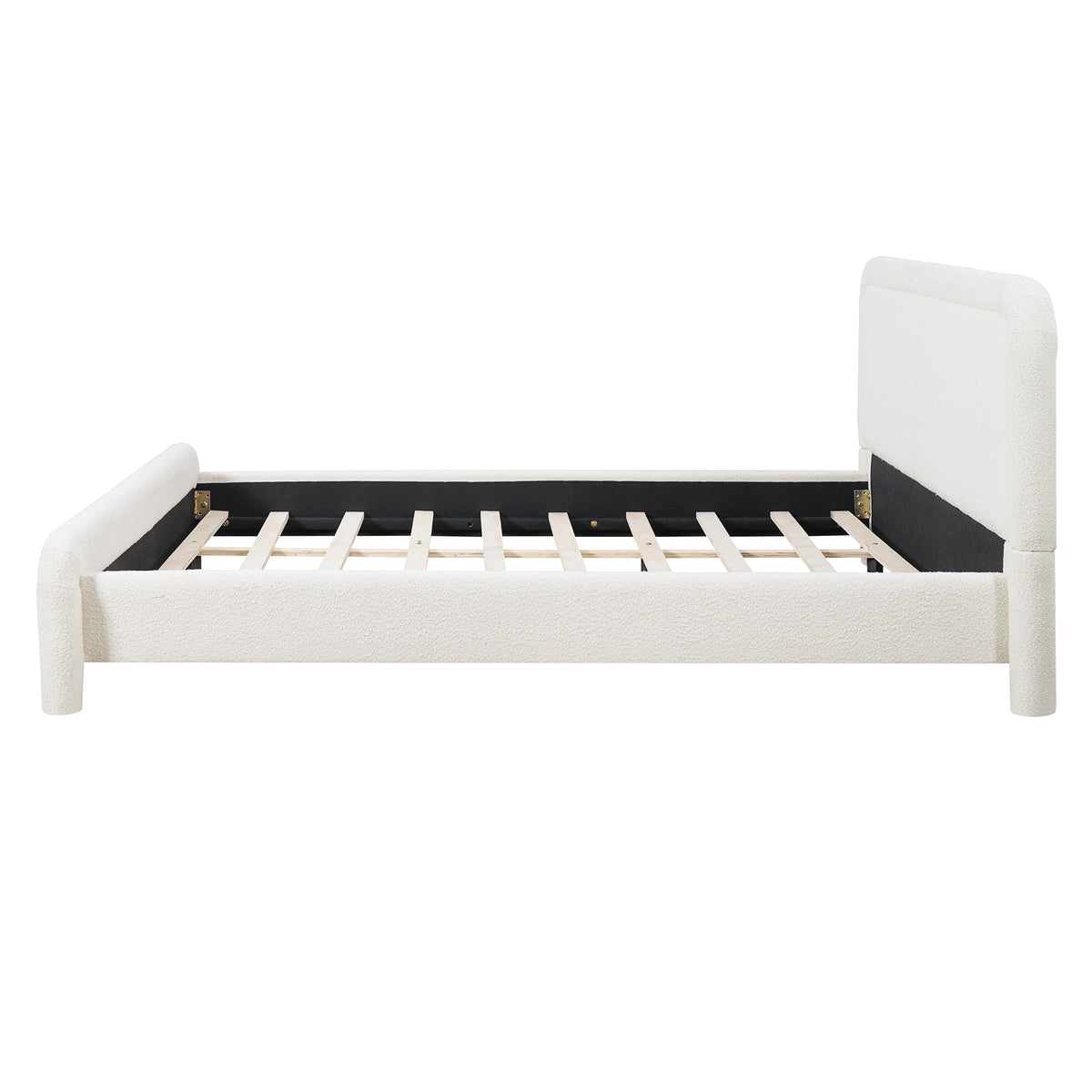 King Size Upholstered Platform Bed Frame with Curved Headboard