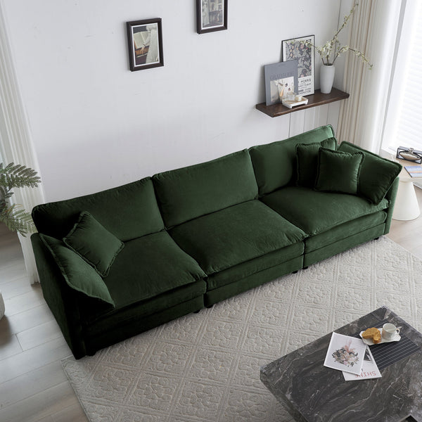 Mid-Century Modern 3-Seater Sofa with Green Chenille Upholstery